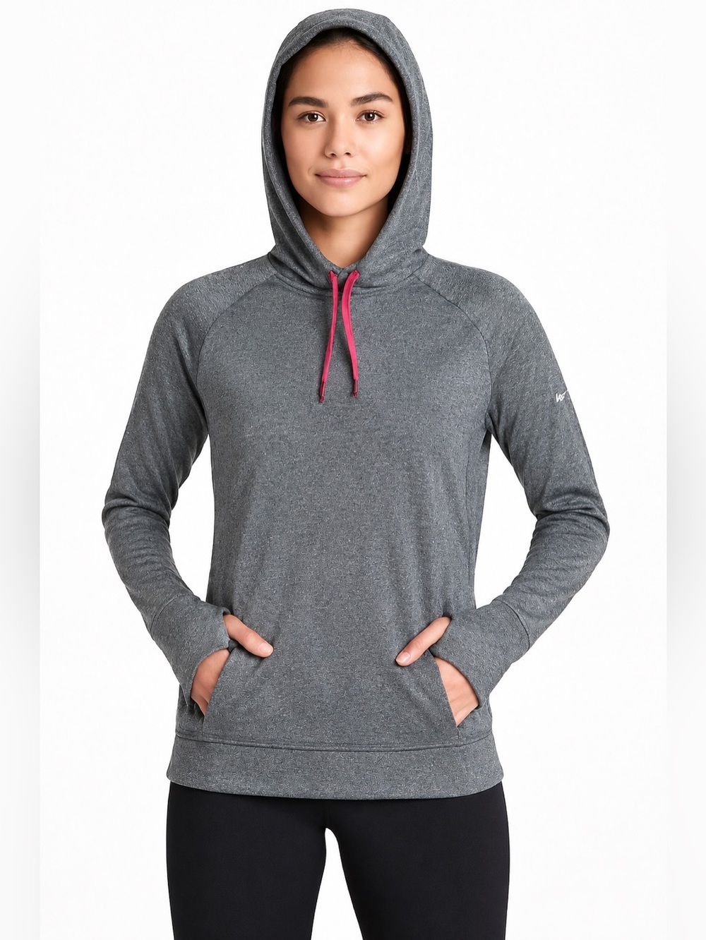 New Columbia women's pullover sweatshirt hood grey size M thumbholes long sleeve